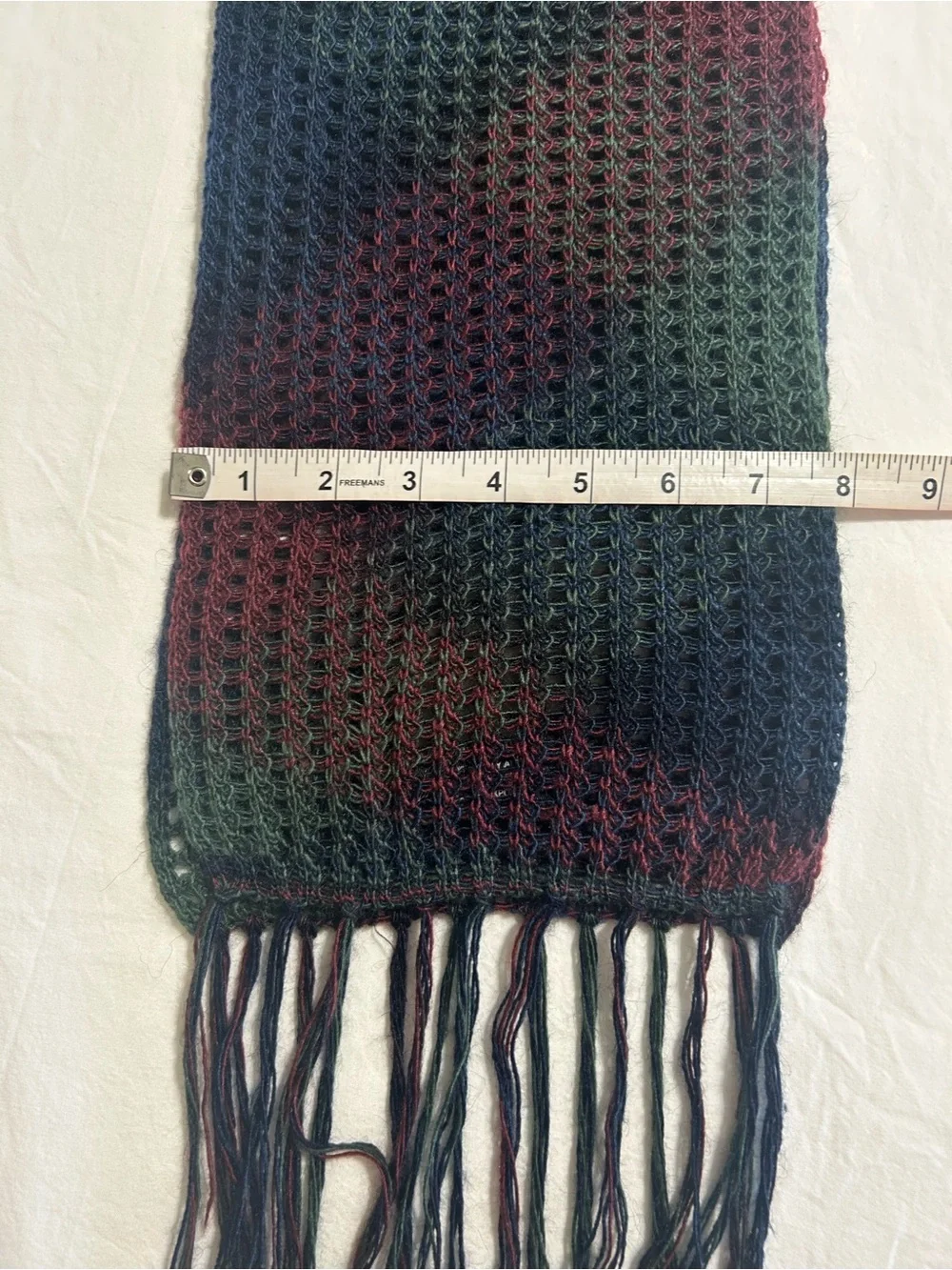 100% Baby Alpaca Open Knit Scarf Dark Plaid Fringe Whimsigoth Y2K